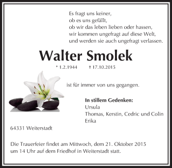 Traueranzeige von Walter Smolek von trauer.echo-online.de