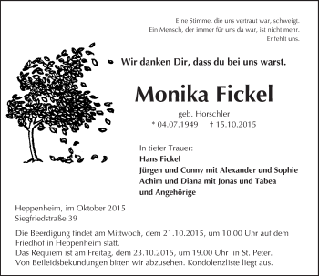 Traueranzeige von Monika Fickel von trauer.echo-online.de