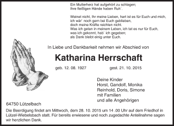 Traueranzeige von Katharina Herrschaft von trauer.echo-online.de