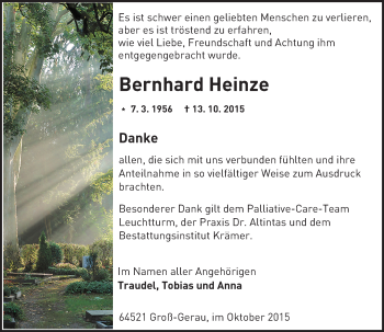 Traueranzeige von Bernhard Heinze von trauer.echo-online.de