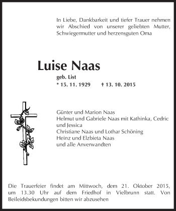 Traueranzeige von Luise Naas von trauer.echo-online.de