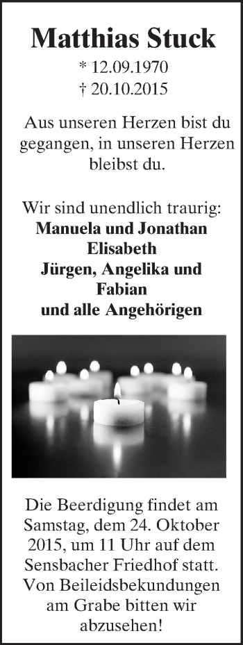 Traueranzeige von Matthias Stuck von trauer.echo-online.de