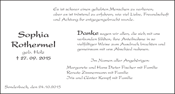 Traueranzeige von Sophia Rothermel von trauer.echo-online.de