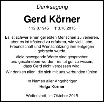 Traueranzeige von Gerd Körner von trauer.echo-online.de