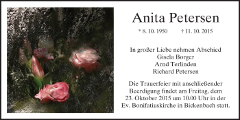 Traueranzeige von Anita Petersen von trauer.echo-online.de