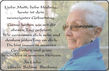 Traueranzeige von Hedwig  von trauer.echo-online.de