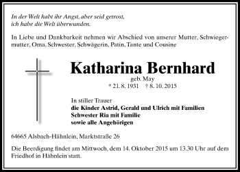 Traueranzeige von Katharina Bernhard von trauer.echo-online.de