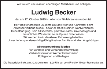 Traueranzeige von Ludwig Becker von trauer.echo-online.de