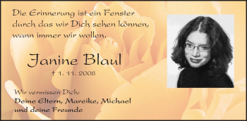 Traueranzeige von Janine Blaul von trauer.echo-online.de