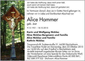 Traueranzeige von Alice Hammer von trauer.echo-online.de