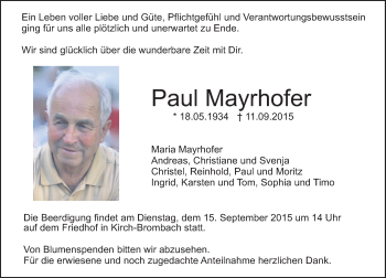 Traueranzeige von Paul Mayrhofer von Darmstädter Echo