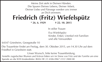 Traueranzeige von Friedrich Wiefelspütz von trauer.echo-online.de