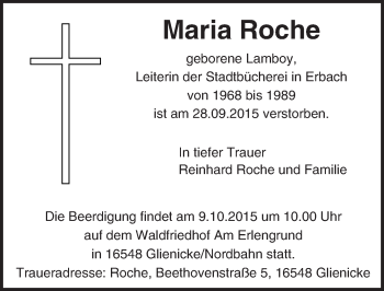 Traueranzeige von Maria Roche von trauer.echo-online.de
