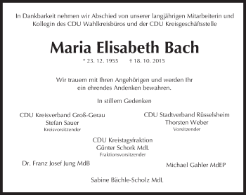 Traueranzeige von Maria Elisabeth Bach von trauer.echo-online.de