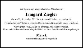Traueranzeige von Irmgard Ziegler von trauer.echo-online.de