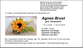 Traueranzeige von Agnes Brust von trauer.echo-online.de