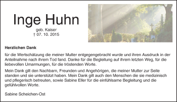 Traueranzeige von Inge Huhn von trauer.echo-online.de