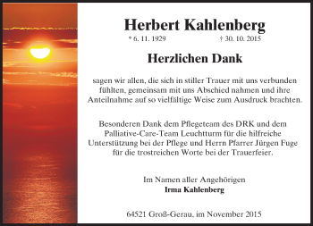 Traueranzeige von Herbert Kahlenberg von trauer.echo-online.de