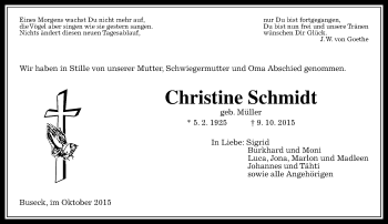 Traueranzeige von Christine Schmidt von  Gießener Anzeiger