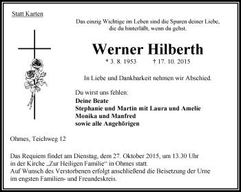 Traueranzeige von Werner Hilberth von VRM Trauer
