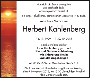 Traueranzeige von Herbert Kahlenberg von trauer.echo-online.de