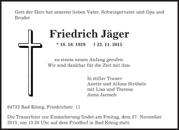 Traueranzeige von Friedrich Jäger von trauer.echo-online.de