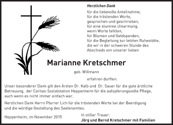 Traueranzeige von Marianne Kretschmer von trauer.echo-online.de