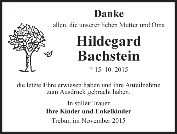 Traueranzeige von Hildegard Bachstein von trauer.echo-online.de