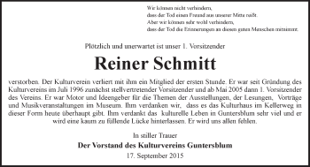 Traueranzeige von Reiner Schmitt von  Landskrone
