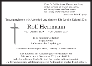 Traueranzeige von Rolf Herrmann von  Usinger Anzeiger