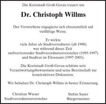 Traueranzeige von Christoph Willms von trauer.echo-online.de