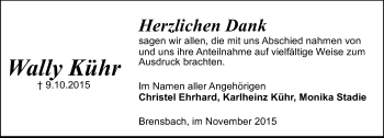Traueranzeige von Wally Kühr von trauer.echo-online.de