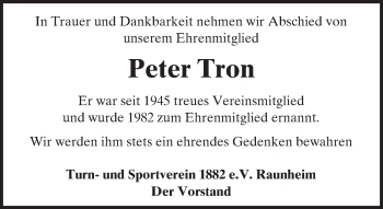 Traueranzeige von Peter Tron von trauer.echo-online.de