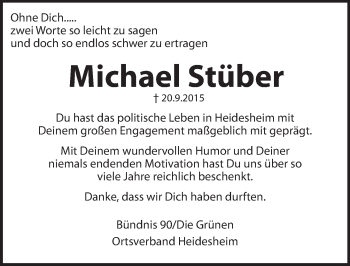 Traueranzeige von Michael Stüber von  Ingelheim-Bingen