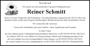 Traueranzeige von Reiner Schmitt von  Landskrone