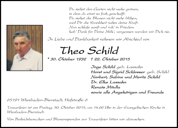 Traueranzeige von Theo Schild von  WI-komplett