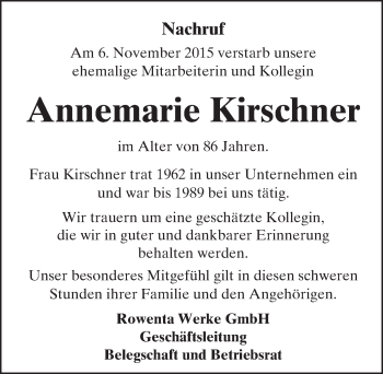 Traueranzeige von Annemarie Kirschner von trauer.echo-online.de