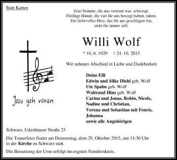 Traueranzeige von Willi Wolf von VRM Trauer