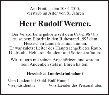 Traueranzeige von Rudolf Werner von  WI-komplett