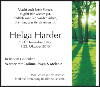 Traueranzeige von Helga Harder von trauer.echo-online.de
