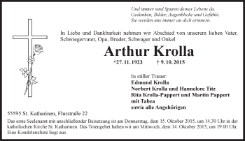 Traueranzeige von Arthur Krolla von  Bad Kreuznach