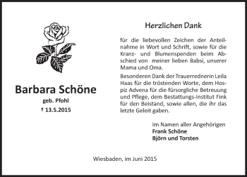 Traueranzeige von Barbara Schöne von  WI-komplett