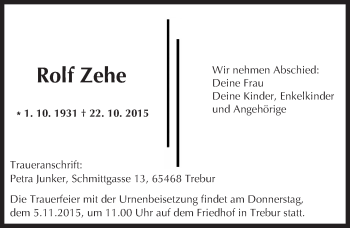 Traueranzeige von Rolf Zehe von trauer.echo-online.de