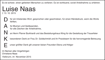 Traueranzeige von Luise Naas von trauer.echo-online.de