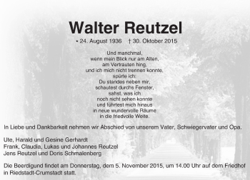 Traueranzeige von Walter Reutzel von trauer.echo-online.de