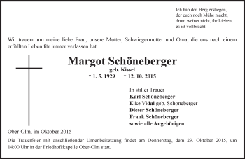 Traueranzeige von Margot Schöneberger von  Mainz