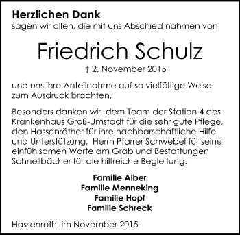 Traueranzeige von Friedrich Schulz von trauer.echo-online.de