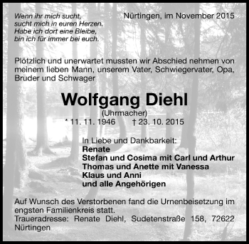 Traueranzeige von Wolfgang Diehl von trauer.echo-online.de