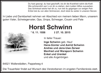 Traueranzeige von Horst Schwinn von trauer.echo-online.de