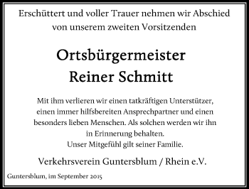 Traueranzeige von Reiner Schmitt von  Landskrone